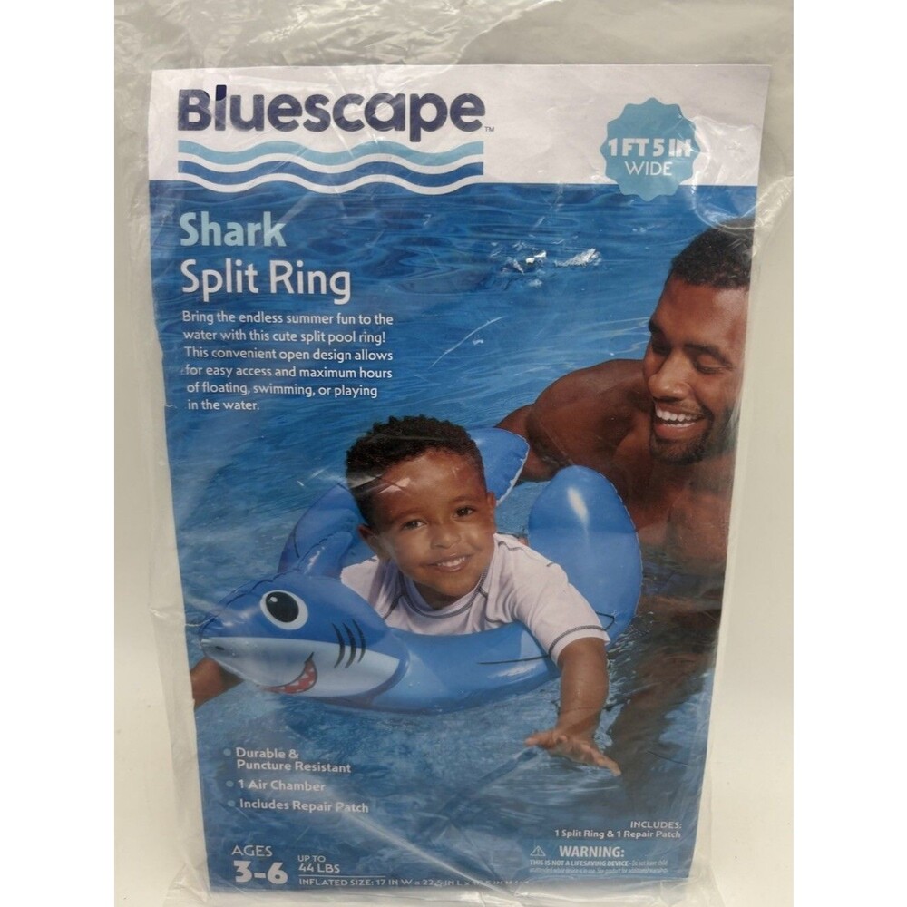 Bluescape Blue Shark Split Inflatable Swim Ring Pool Float for Kids, 3-6, Unisex